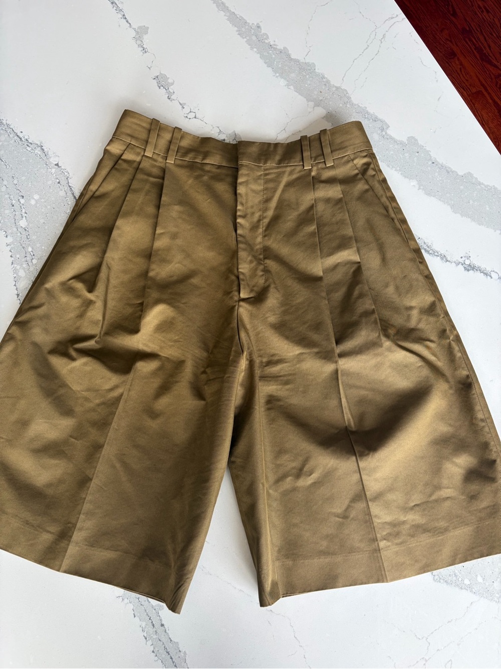 Zara Khaki Pleated Shorts